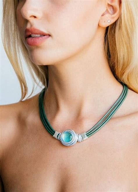 Turquoise Wrap Necklace Statement Necklace Leather Choker