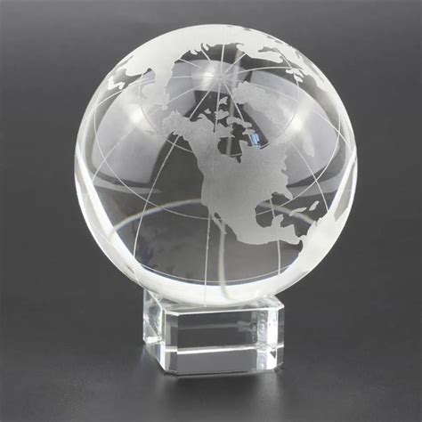 Crystal Clear Earth Marble 80mm K9 Glass Globe With Stand For
