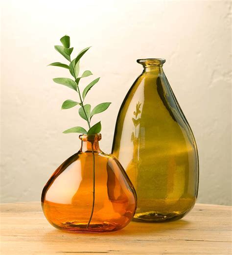Recycled Glass Balloon Vases Set Of 2 Brownamber Amb Plow And Hearth