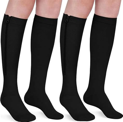 2 Pairs Wukang Zipper Compression Socks For Women Men 15 20 MmHg