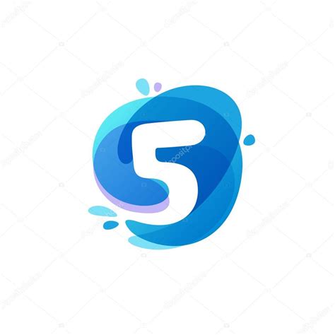 Number Five Logo At Blue Water Splash Background 5 Icon Stock Vector