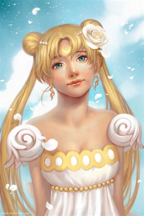 Anime Series Bishoujo Senshi Sailor Moon Blonde Girl Long Hair White Dress Petals
