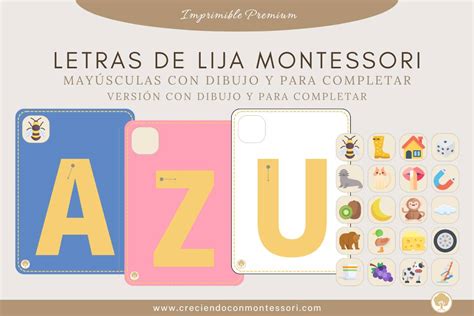 Letras De Lija Montessori Premium Mayúsculas Con Dibujos Creciendo
