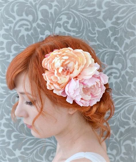 Pink Flower Comb Bridal Head Piece Peony Hair Comb Floral Etsy