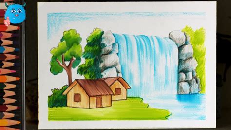 How To Draw Nature Scenery Of Waterfall Drawing For Beginners Very Easy