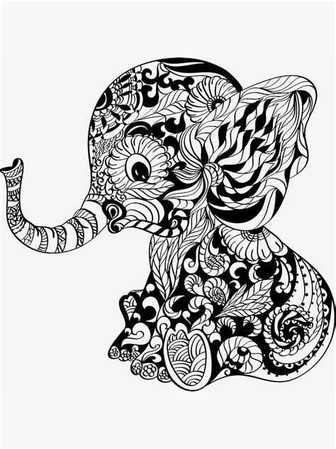 Elephant Cub Mandala Poster By Sravyavishnu Redbubble Zentangle