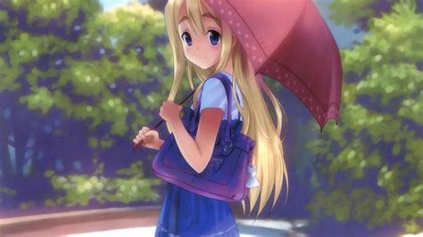 Online Crop Blonde Female Anime Character Holding Umbrella Digital