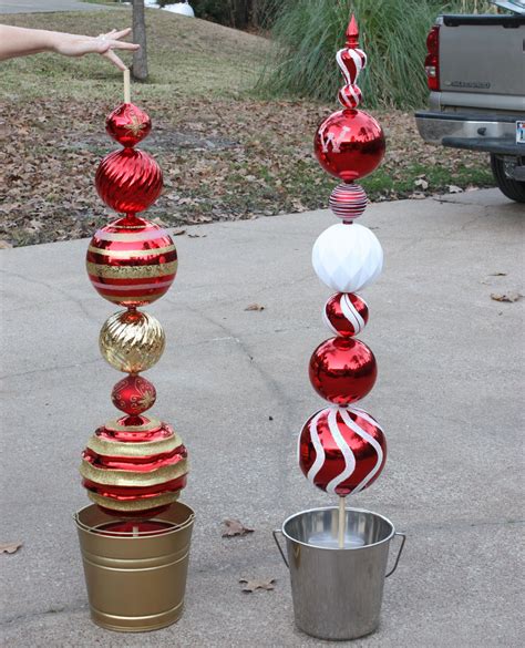 DIY Tall Ornament Topiary...  Christmas topiary, Christmas lawn