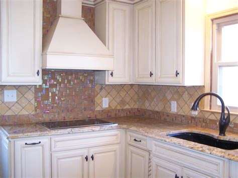 Backsplash Natural Stone Combined With Glass Actual Job