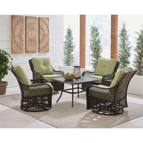 Hanover Orleans 5 Piece Patio Chat Set In Avocado Green With 4 Swivel