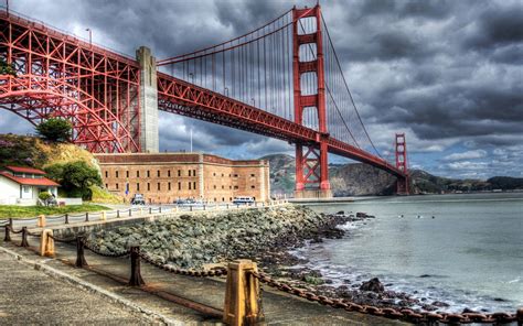 Golden Gate Bridge Usa Hdr Bridge River Building Hd Wallpaper