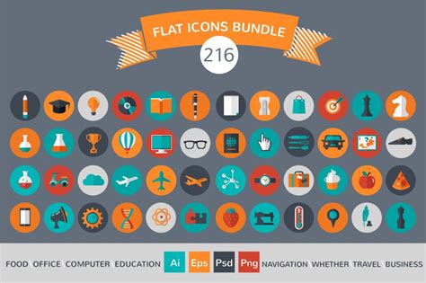216 Flat Vector Icons Bundle Photoshop Graphics ~ Creative Market