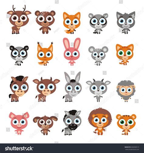 Set Cute Animals Big Eyes Cartoon Image Vectorielle De Stock Libre