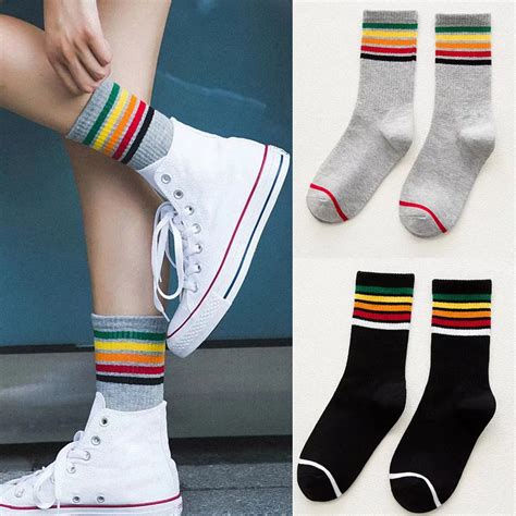 Funny Socks Women Different Colors Striped Ankle Socks Female Cute Sock