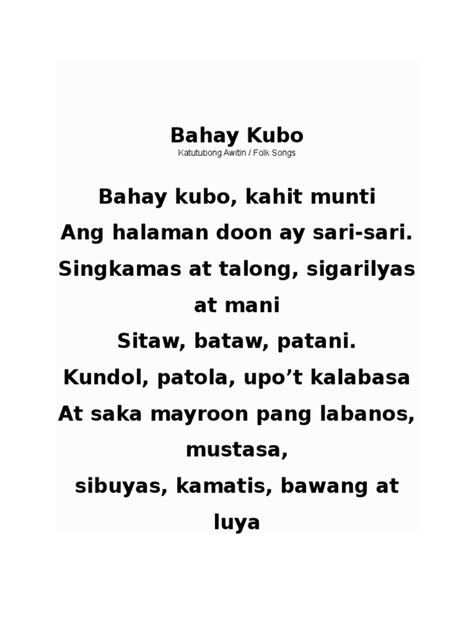 Bahay Kubo Philippine Folk Song Pdf