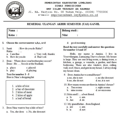 Contoh soal ini diperuntukkan untuk peserta didik di jenjang smp. Download Soal Akm Bahasa Inggris Smp - Guru Paud