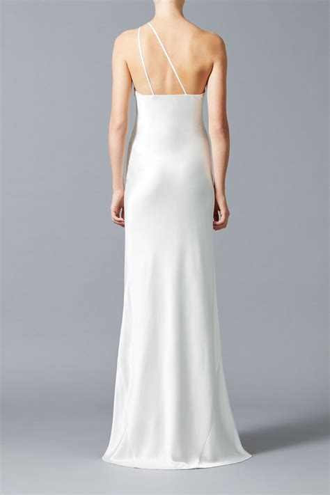 bridal one shoulder white silk dress luxury modern wedding dresses galvan london silk