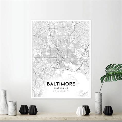 Baltimore Map Print Baltimore Map Poster Wall Art Md United Etsy
