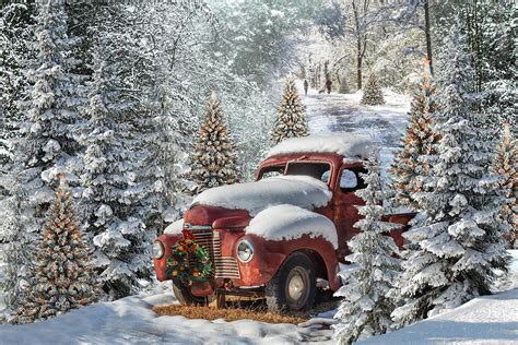 Christmas Truck In The Snow Photograph By Debra And Dave Vanderlaan
