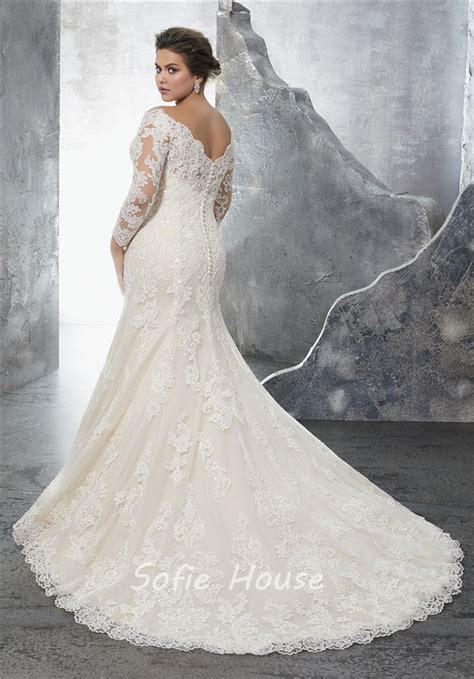 Plus size off shoulder flutter sleeves wedding dress. Off The Shoulder Three Quarter Sleeve Lace Plus Size ...