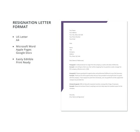 Free Resignation Letter Format In Microsoft Word Apple Pages Google