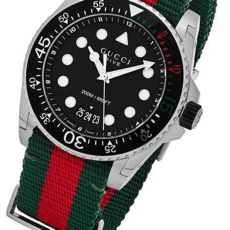 Gucci Dive 45mm Black Matte Dial Green Red Web Nylon Watch Ya136209a