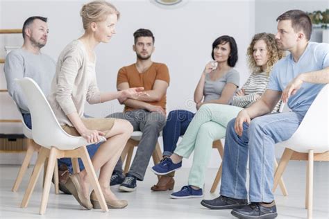 Group Psychotherapy Session Stock Image Image Of Psychotherapist