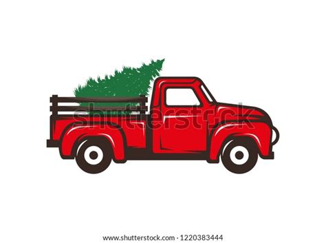 Antique Red Truck Christmas Tree Illustration Stock Vector Royalty