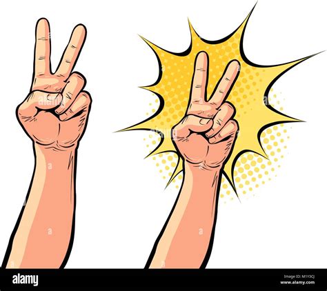 Hand Gesture Of Victory Or Peace Two Fingers Up Vector Illustration