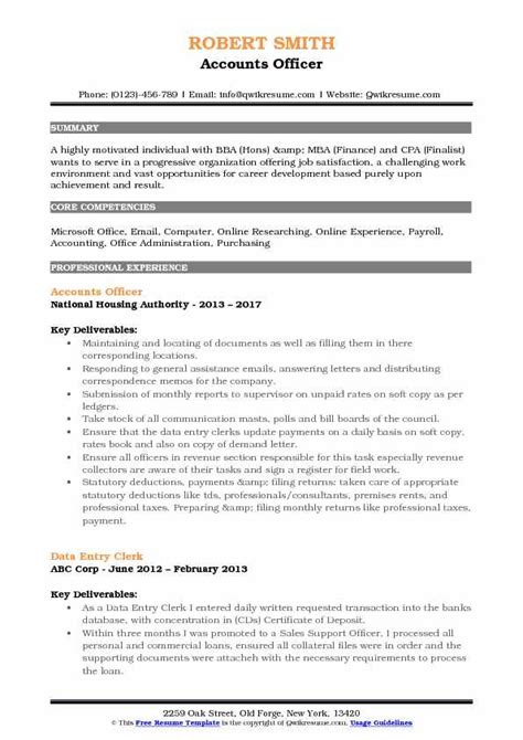 Post on job boards for free. Accounts Officer Resume Samples | QwikResume