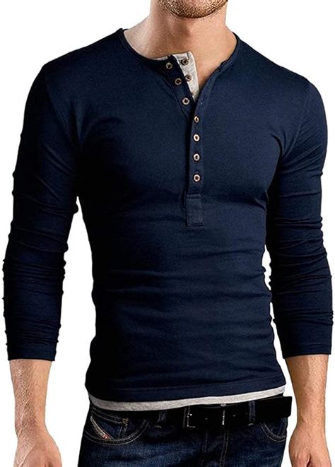 Henley Long Sleeve Shirts For Men Slim Fit T Shirt For Winter Fall