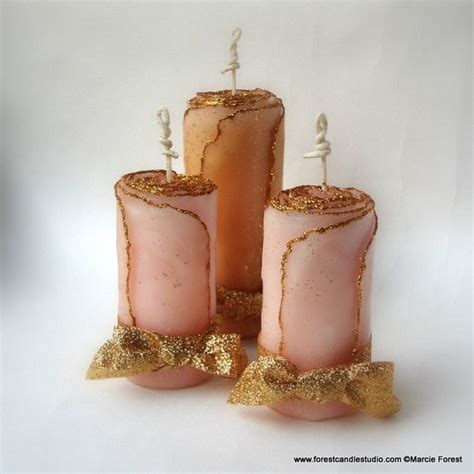 Set Of 3 Gold Glitter Candles 9 Colors Available Unique