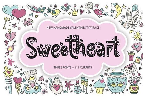 Sweetheart Fonts And 119 Cliparts Creative Fonts Clip Art Valentine Font