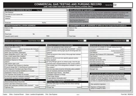 Regin Commercial Gas Testing And Purging Record Pad Regpc2 Ebay