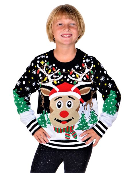 Socal Look Girls Ugly Christmas Sweater Rudolph The Red Nose Pullover 78y Black
