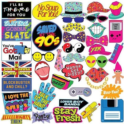 Throwback 90s Photo Booth Prop Set Funny 1990s Theme Party