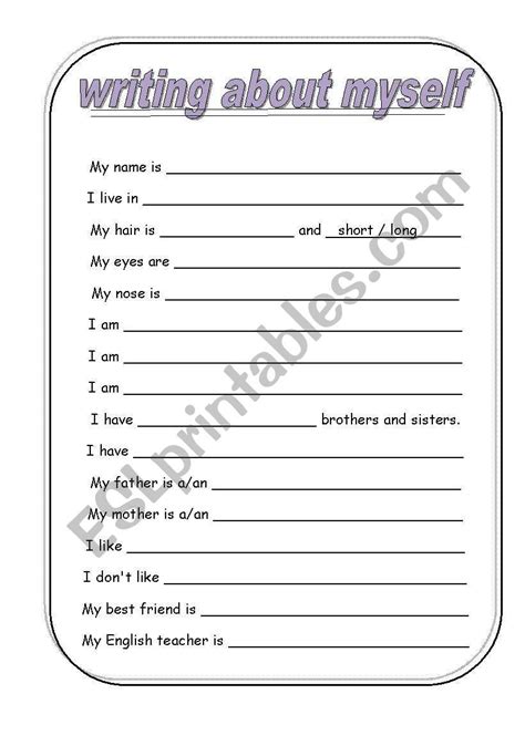 Writing About Myself Esl Worksheet By Ggroneet Letter Activities