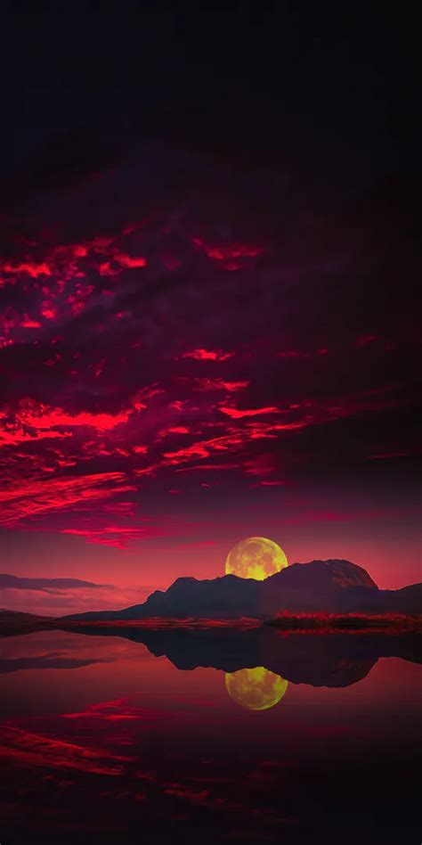 Red Sky Moon Night Reflection 4320x7680 Desktop And Mobile Wallpaper