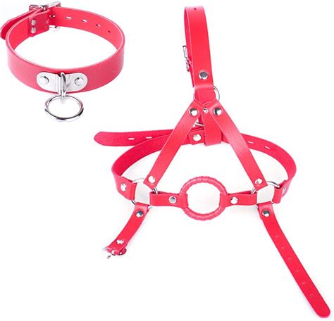 Love Secret Pvc Leather Head Harness O Ring Gag And Sexy Neck Collar Choker Sm