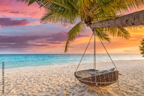 Tropical Sunset Beach And Sky Background As Exotic Summer Landscape