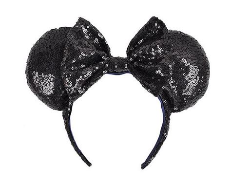 Black Full Sequin Mickey Mouse Ears Minnie Mouse Ears Glitter Mickey