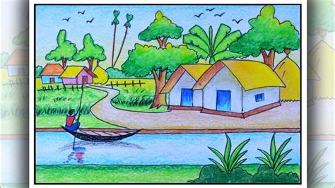 How To Draw Riverside Village How To Draw Simple Scenery For Beginners