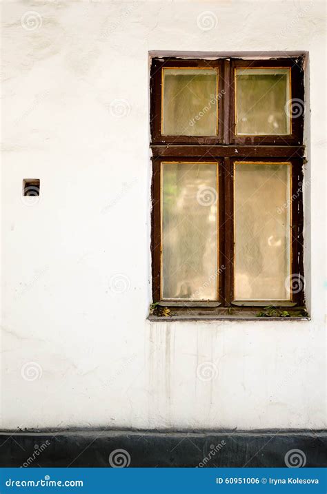 Old Wooden Windows Frame On Cement Cracked Wall Stock Photo Image Of