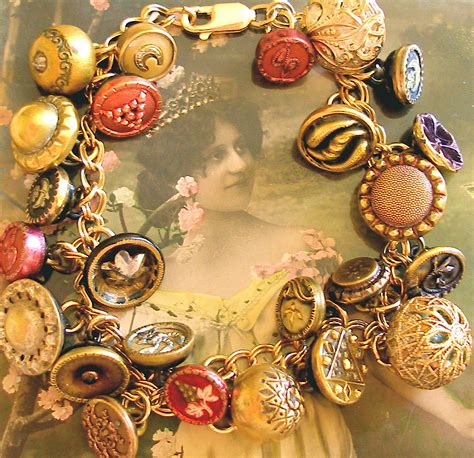 1800s Antique Victorian Button Charm Bracelet Jewelry Jewellery A