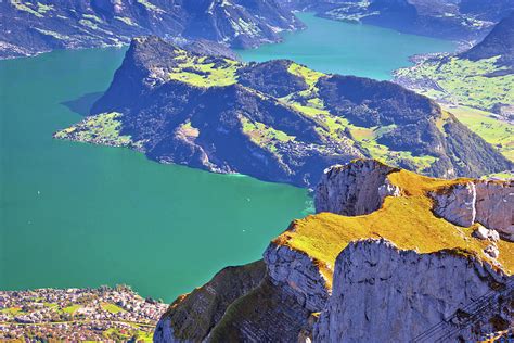 Lake Luzern And Alps Mountain Peaks Aerial View From Mount Pilat