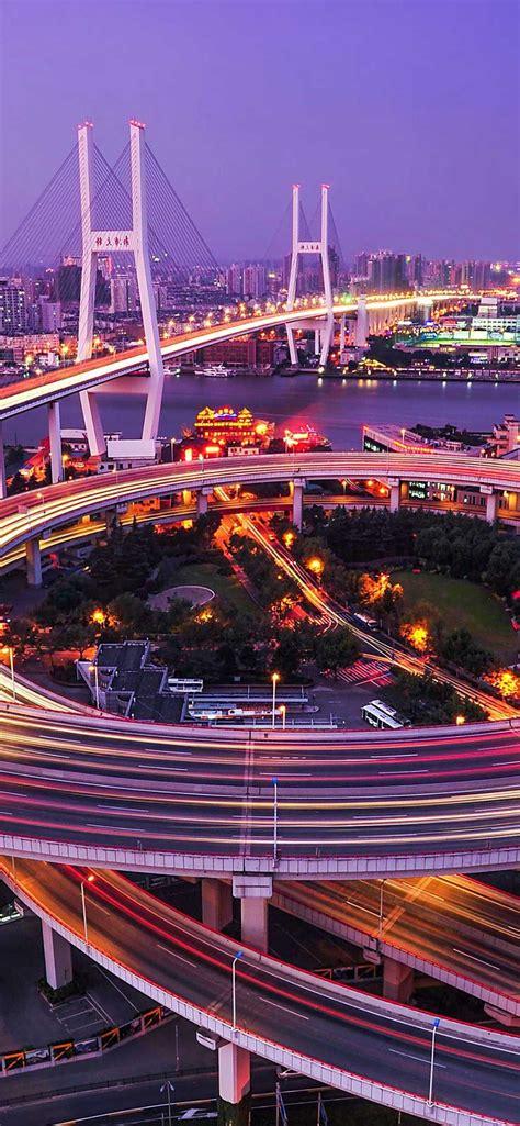Iphone Wallpaper Nanpu Bridge Huangpu River Shanghai Photo Night