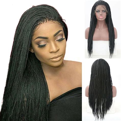 Black Micro Box Braids Lace Front Wigs For Women Full Braided Wig With