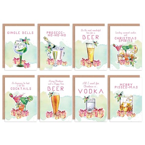Cards Boozey Christmas Drinks Xmas Card Pack Blank Greeting Cards