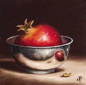 Jane Palmer Fine Art Pomegranate In Silver Still Life Art