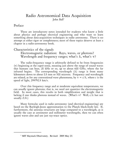 Radio Astronomical Data Acquisition John Ball Preface